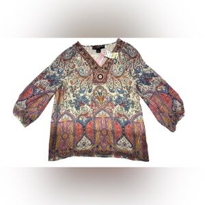 Peck & Peck Multicolor Paisley V-Neck Blouse
